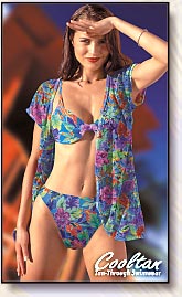 No more bikini tan lines with Cooltan tan through swimwear. Works like a medium level sunscreen. Click here to see close-up of this tan-through fabric color..